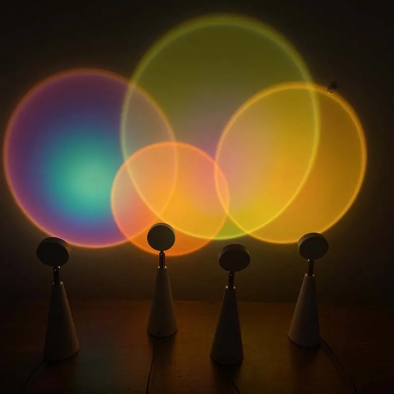 Cross-border modern led rgb colorful home decorative sunset lamp rainbow projection lamp atmosphere cone table lamps lamparas