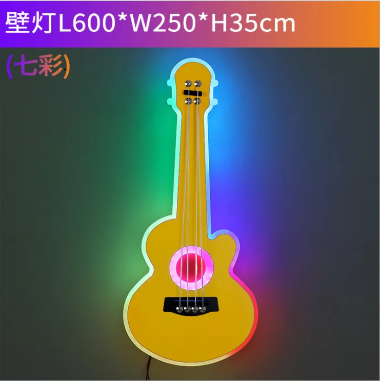 Children Guitar Ceiling Lamp Remote Control Kids Room Bar Home Party Dimmable Atmosphere RGB Led Ceiling Chandelier