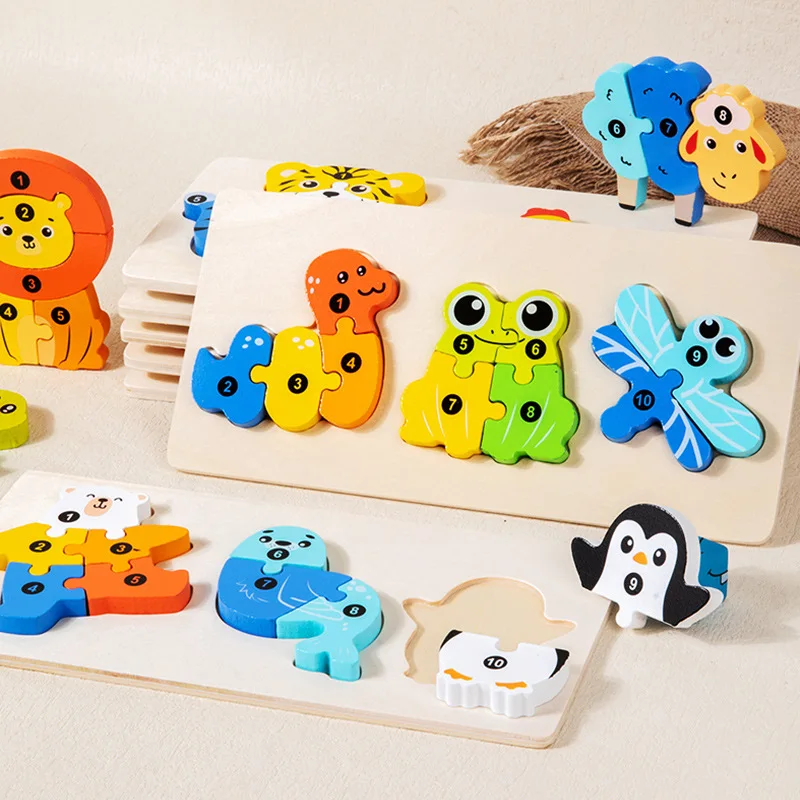 Puzzles éducatifs Montessori en bois pour l'apprentissage des tout-petits âgés de 1 à 3 ans, cadeau d'anniversaire, jouet, chaîne alimentaire, animaux, détails du puzzle