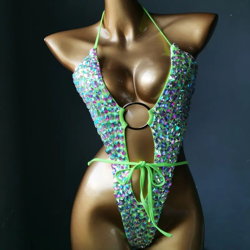 Custom Stick On Crystals Nightclub Swimsuit Bikini New Sexy High End