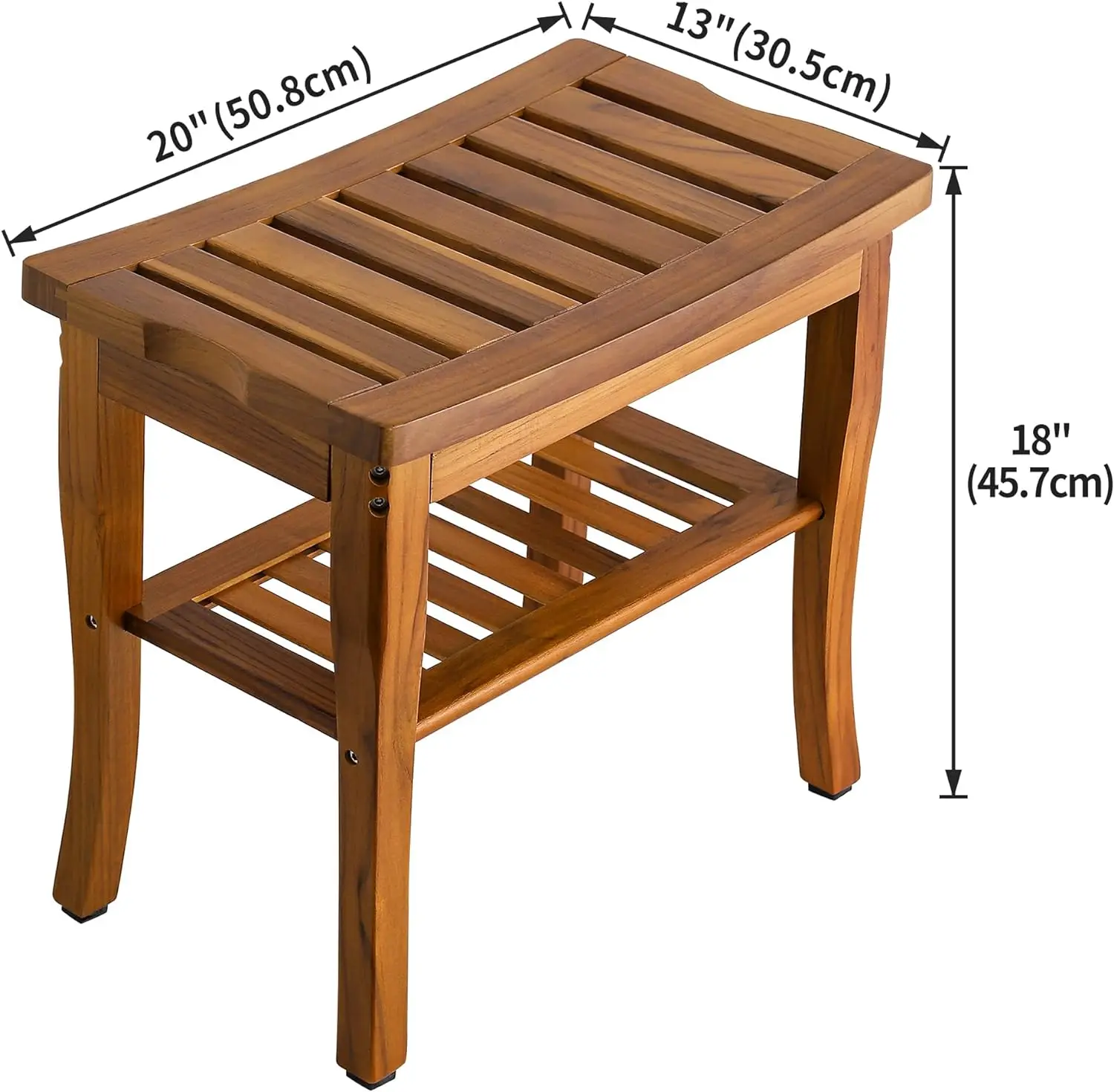 product shower bench 2 tier waterproof acacia wood shower stool with storage shelf inside shower seat for elderly seniors bathroom spa-2