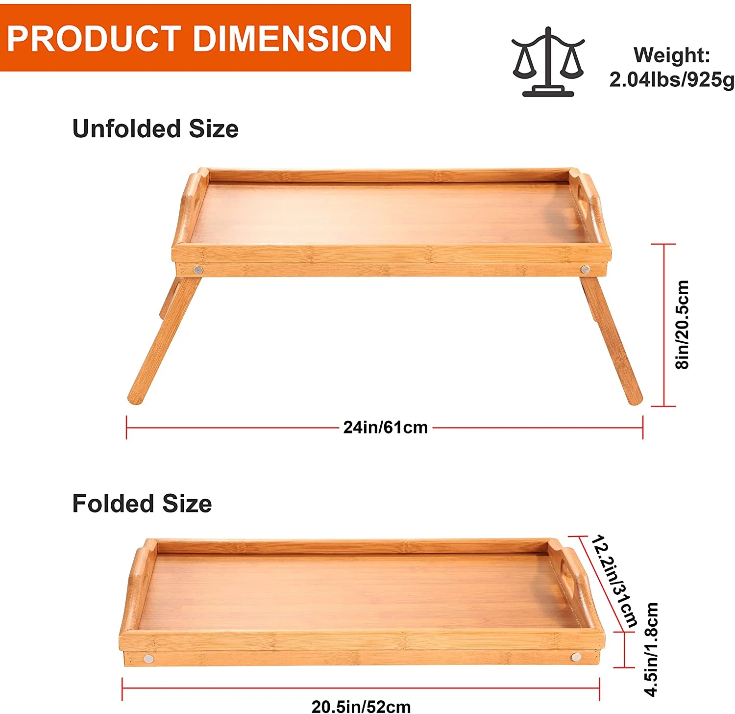 product modern bamboo bed breakfast tray large rectangle serving tray single folding side table for home travel serving tv dinner food-8