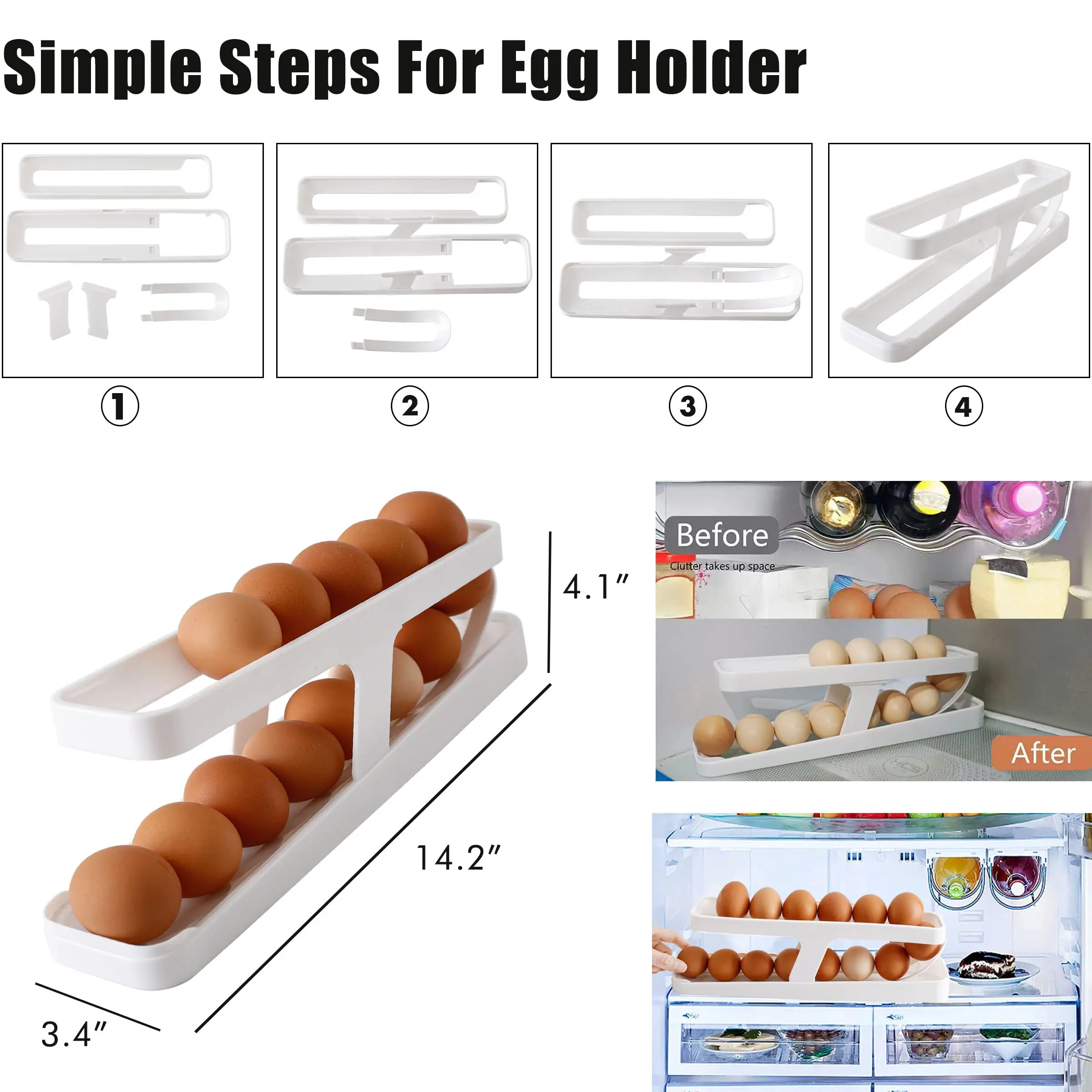 Rolling Egg Holder for Refrigerator Automatically Rolling Egg Storage Container 2 Tier Rolling  Egg Rock Dispenser