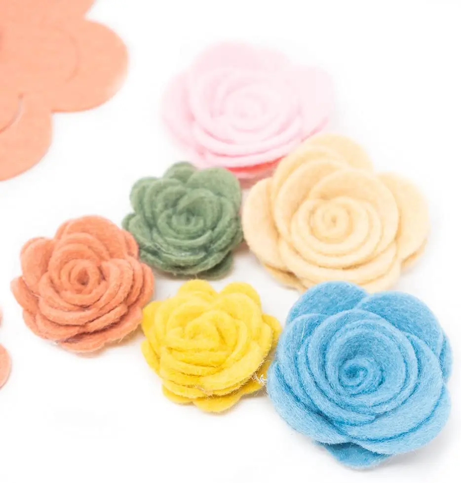 24 Wool Blend Felt 3D Roses Die Cut Applique Flowers Red Brick OTR Felt Made in USA 