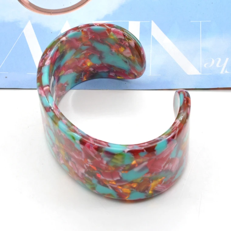 Fashion colorful acetate cuff bracelet for women custom round bangle jewelry