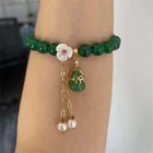 Jade Bracelet Natural Jade 14K Gold - Clad Women's Pendant Natural Shell Flower Jade Water Drop Bracelet