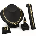 Earrings 18K Gold Jewelry Set Love You Lady Necklace Earrings Ring Bracelet Bride 4 Piece Set