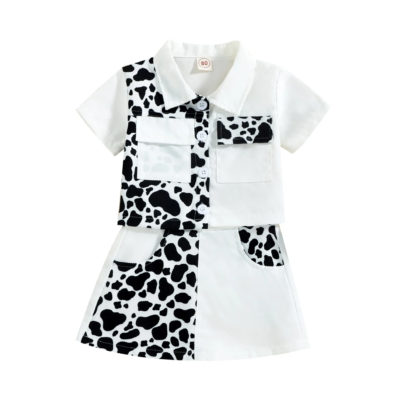 Summer fashion kids girls clothes sets crown leopard printed single breasted shirts tops+A-line skirts children suits