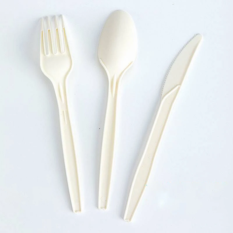 Factory Wholesale Travel Camping Disposable 170 mm Corn Starch Spoon Knife Fork Cutlery Set