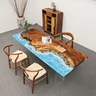 Wood Ocean Style Luxury Finish River Dining Table Epoxy Wood Table Top Solid Walnut Wood Epoxy Resin River Table