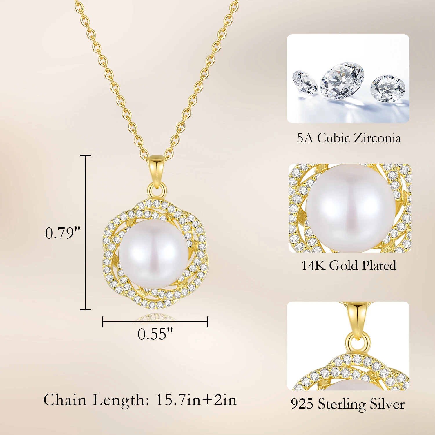 CDE PRYN002 Jewelry Necklace Fine 925 Sterling Silver 14K Gold Plated Necklace Wholesale Women Pearl Flower Pendant Necklace