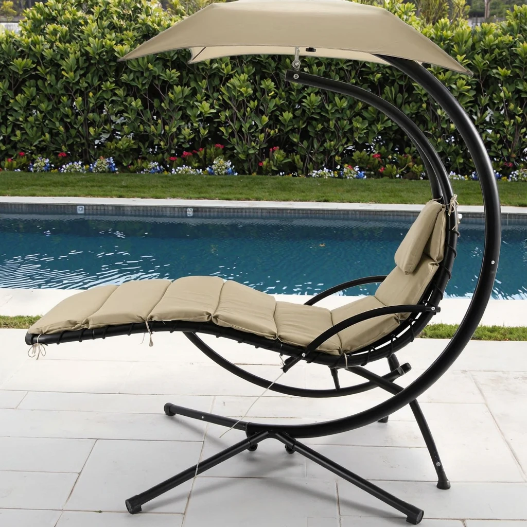 Modern Steel Outdoor Camping Chair Patio Garden Hanging Swing Chair Canopy Furniture with Cushions Foldable Design for Hotels manufacture