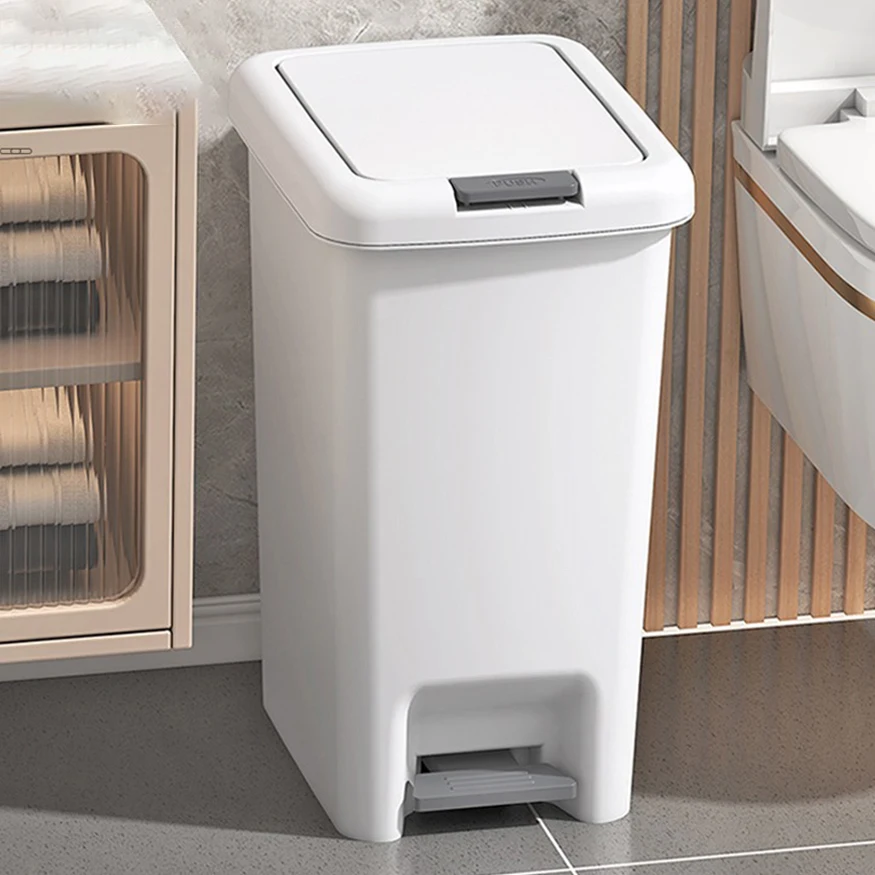 Waste Paper Indoor Trash Can 8 10 15 20L White Modern Rectangle Dust Bin with Press Lid Kitchen Bathroom Garbage Bins