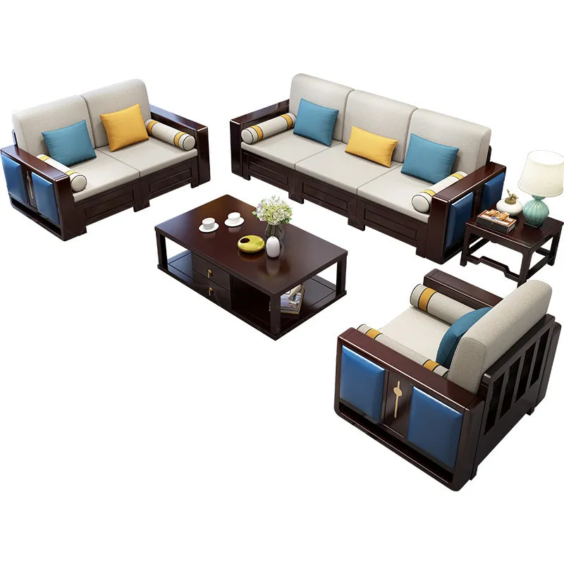 Modern Minimalist All Solid Wood Sofa Living Room Sofa Set Small Apartment Luxury New Chinese Style Furniture Set