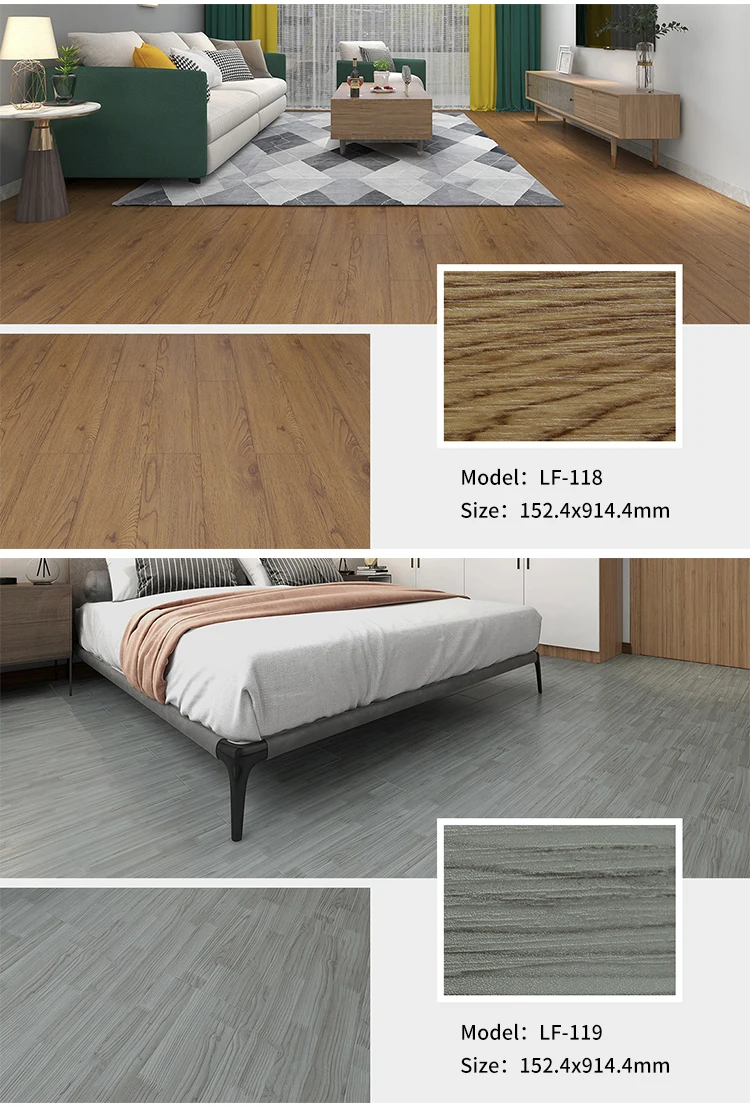 Fireproof Wood Design Vinyl Floor Stickers with 152.4*914.4mm Size for Indoor Use