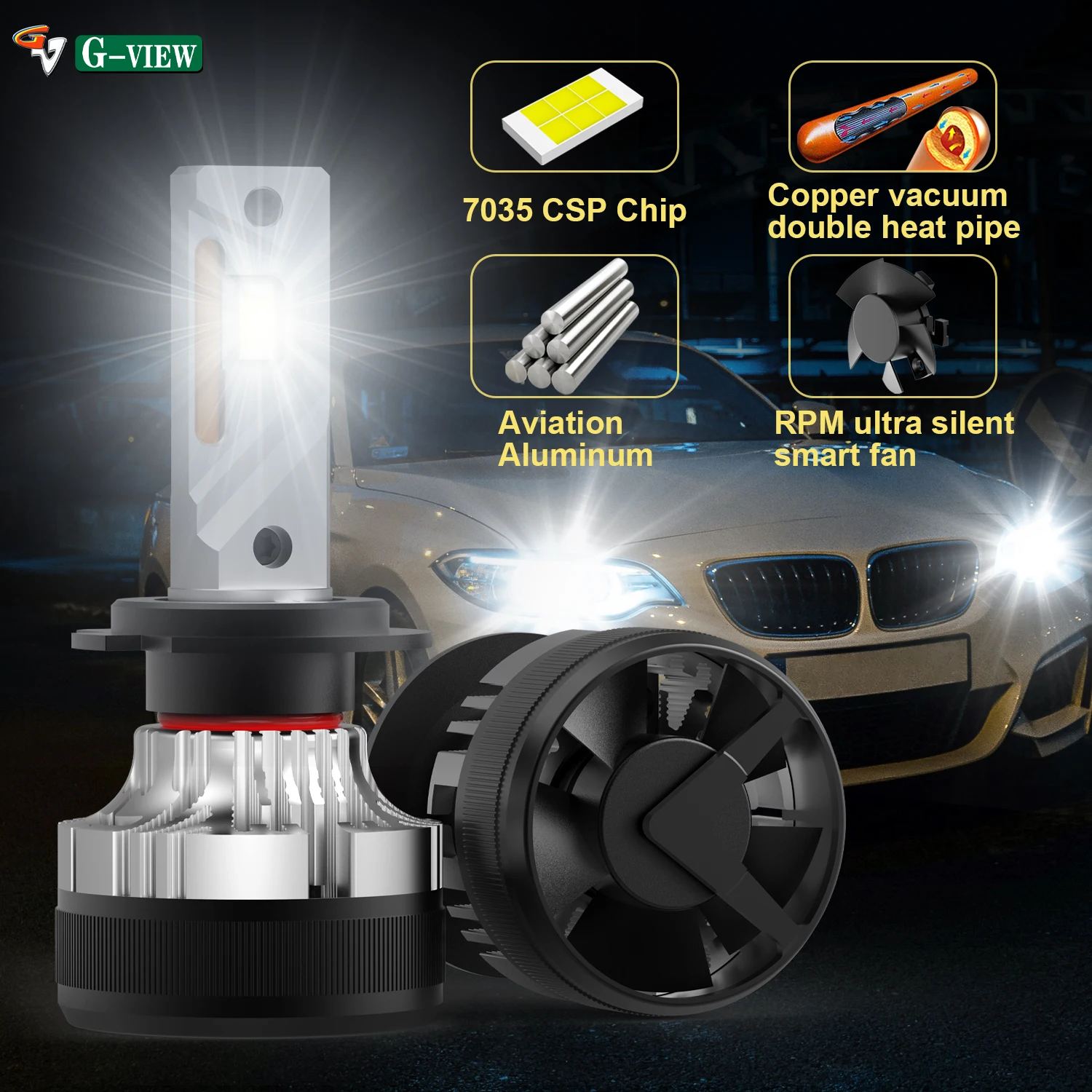 Gview G12w H7 Fanless Hi Lo Beam Car Headlights Kit Direct Plug H18 Led