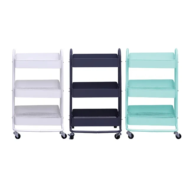 Wholesale Steel 3 Tier Mesh Wire Basket Mobile Rolling Storage Rack Bathroom Utility Shelf Kitchen Cart Trolley With Wheels