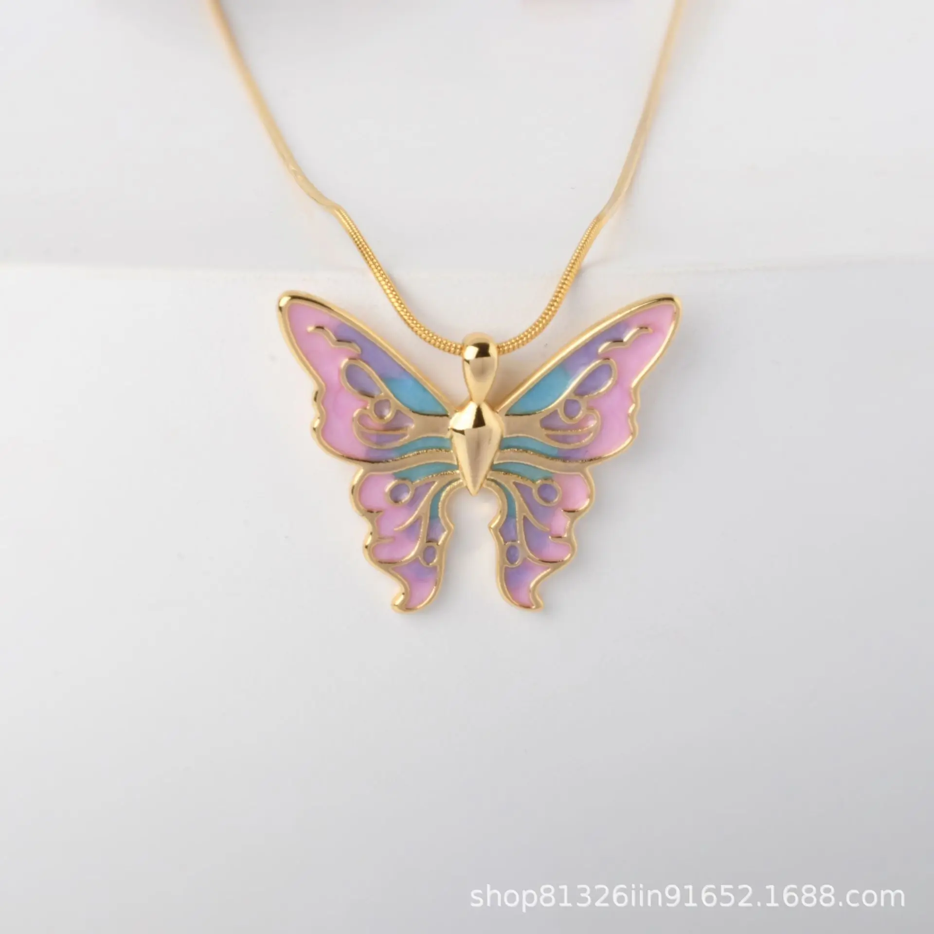 Rainbow fairy dream Wonderland Irina gradient color illusion butterfly titanium steel necklace