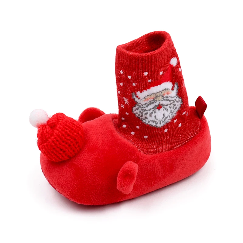 Christmas Solid Color Warm Cartoon Santa Snowflake and Fuzzy Woolly Hat Baby Warm Soft Soled Socks Shoes manufacture