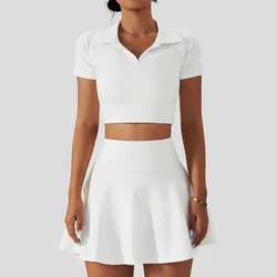 YIYI Naked Feeling Polo Tops Golf Sets For Women 2 In 1 Skirts Quick Dry Tennis Fashion Sets Girls Tennis Skirt Two Piece Sets