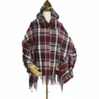 Hooded Cape Hot Selling Winter Imitated Cashmere Pashmina Scarf Plaid Tartan Hooded Cloak Cape Poncho With Tassel