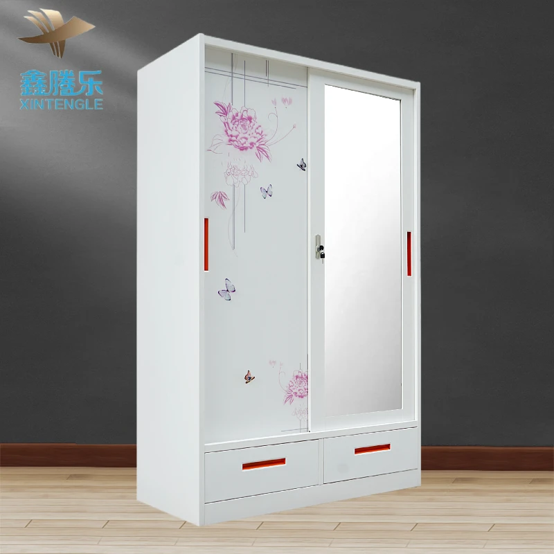 Modern 2-Door Iron Wardrobe Garde-robe Metallique with Clothes Iron Besi Armadio Moderno Bedroom Furniture