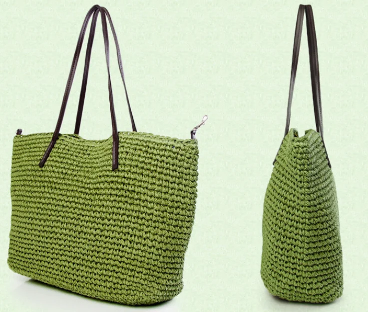 Hand woven straw bag wholesale hollow fashion shoulder women paper rope casual large straw beach bag