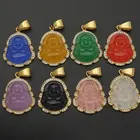 Jade Buddha Pendant Stainless Steel Crystal Laughing Religious Maitreya Carved Jade Buddha Pendant Necklace