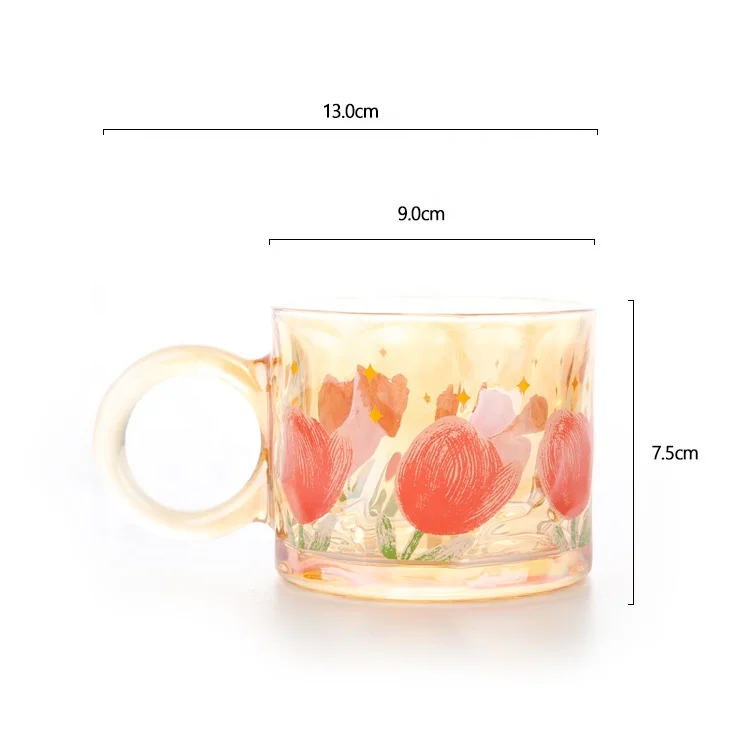 Gloway Fashion Drinkware 350ml Round Handle Nordic Soda Juice Cup Heat Resistant Coffee Glass Cup Tulip Glass Tea Cup For Girls