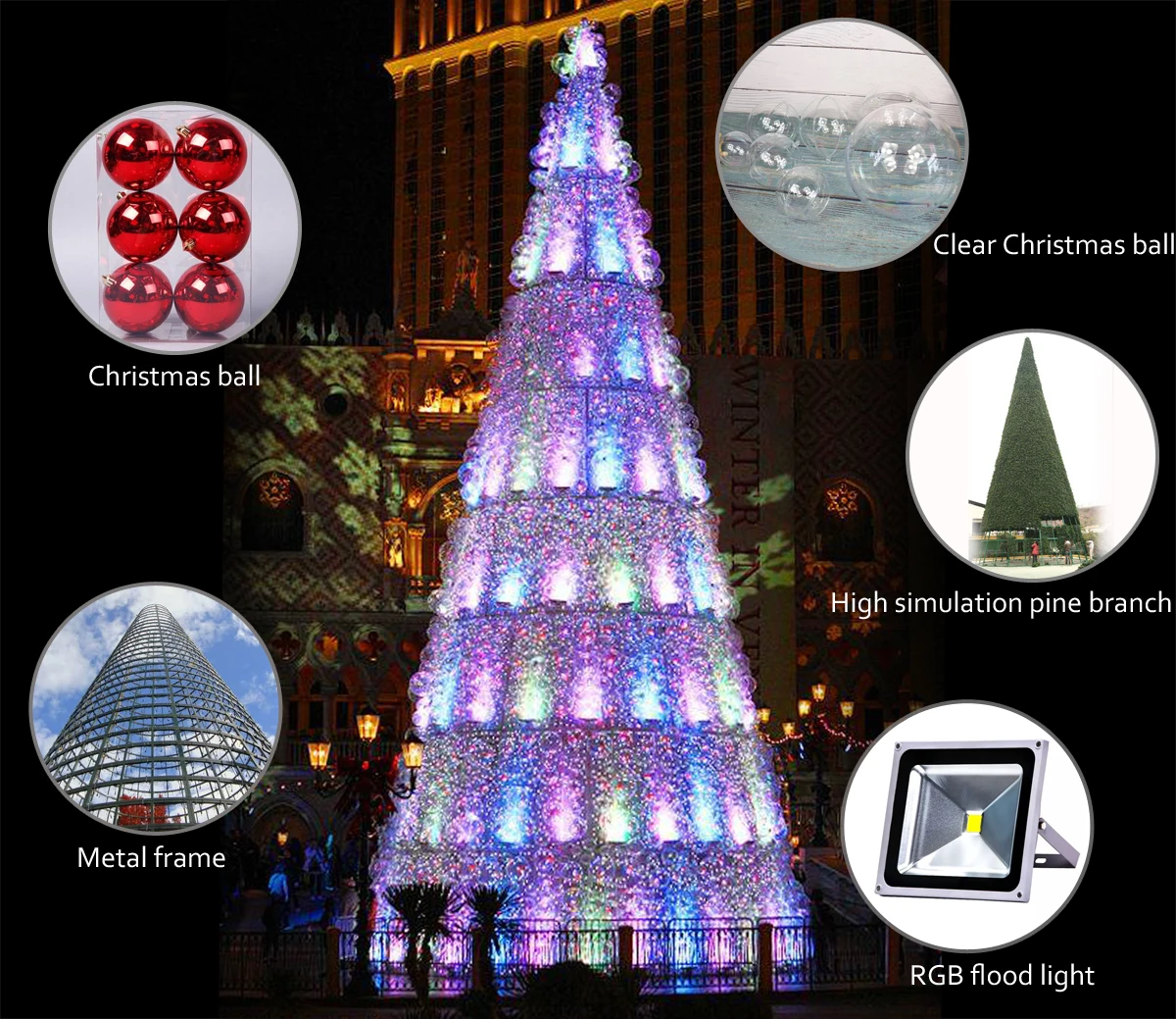 2024 New Product Outdoor 15m Giant Rgb Color Changing Led Bauble