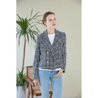 Plaid Coats Office Lady Tweed Fabric Blazer Women Jacket Fashion Black White Plaid Coats