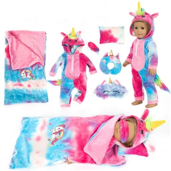 Hot Selling Fashion American Girl Doll Tie-dye Unicorn Clothes 18Inch Sleeping Bag Gifts Set Baby Dolls House Accessories