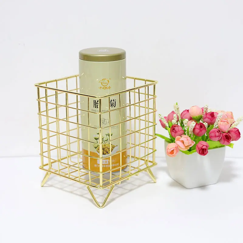 New Nordic Style Iron Four-legged Square Storage Basket Metal Desktop Sundries Finishing Storage Basket Cosmetic Rack