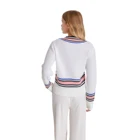 Preppy Style V Neck Long Sleeves Color Stripe Twisting Design Knitted Sweater For Women