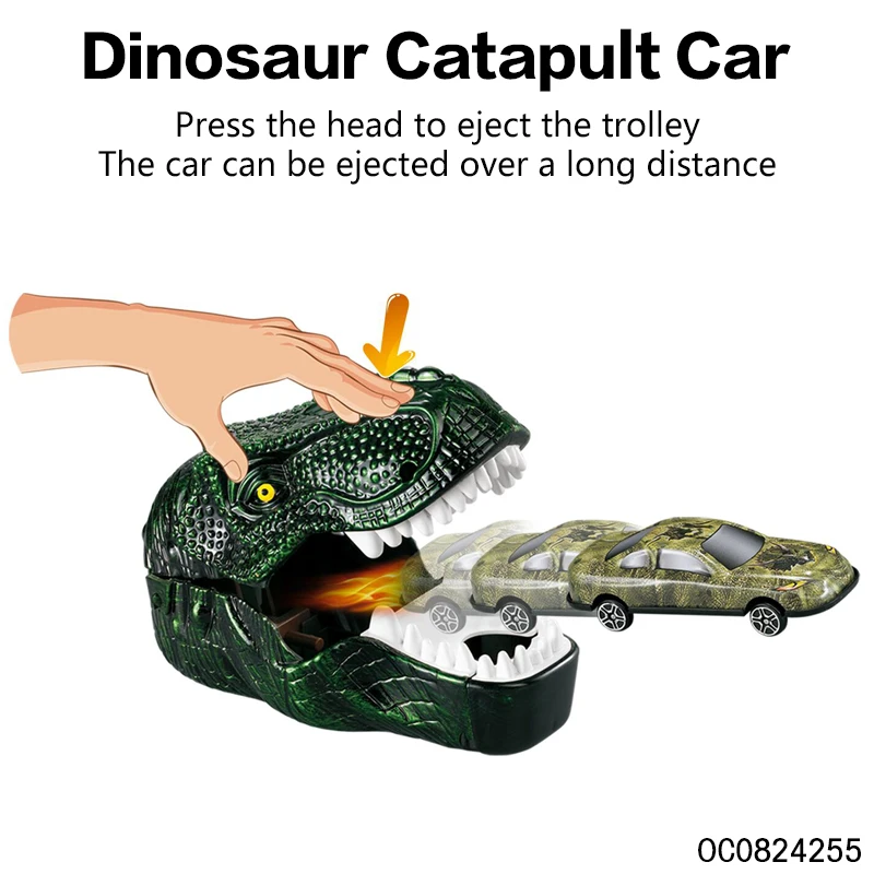 OEM service diy plastic dinosaur head boy catapult toy car for kids children