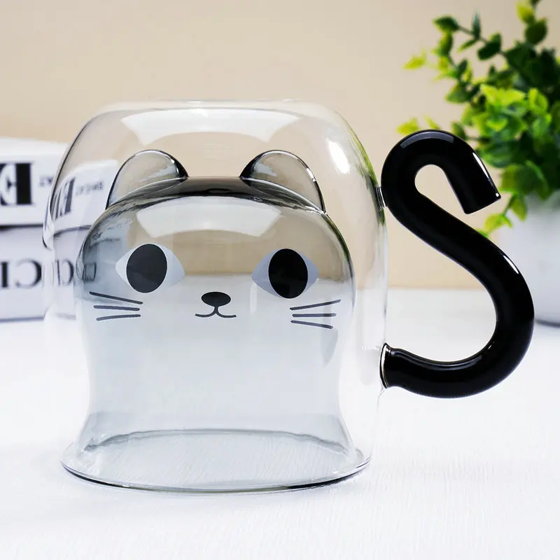 2023 gift idea cute cat high quality glass mug high borosilicate coffee glass mug cup