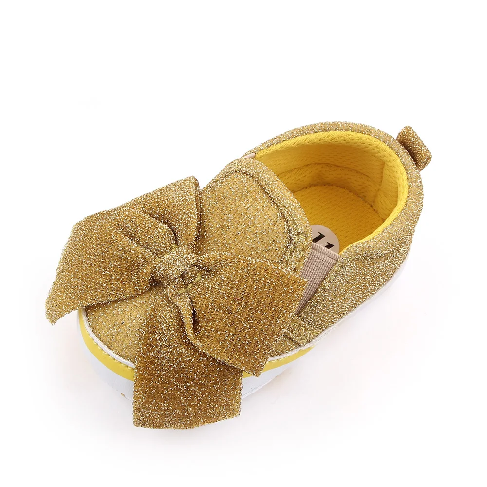 New design blingbling bow-knot solid baby shoes girls soft sole newborn walking toddler shoes factory