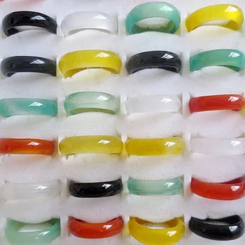 Fashion Cheap Natural Onyx Ring 5-6mm Wide In White Green Carnelian and Grey Semi-precious Gemstone Agate Rings