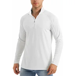 Mens UPF 50+ T-Shirts Long Sleeve UV Sun Protection Summer Sport Tee Shirt Quick Dry Swimming T Shirt Rash Guard 1/4 Zip