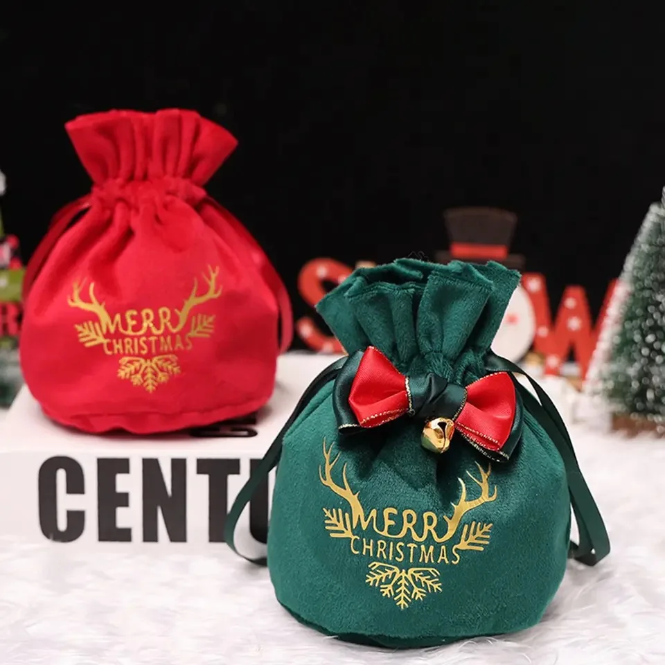 Christmas Santa sacks cloth gift bag candy handle bag decoration for home table merry christmas red green noel Xmas present