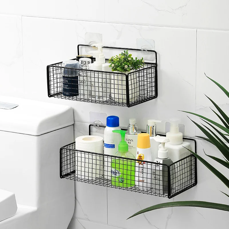 Corner Storage Basket Rack Organizer Shower Caddy Wall Shelf Self Adhesive No Drilling Iron Bathroom Shelves