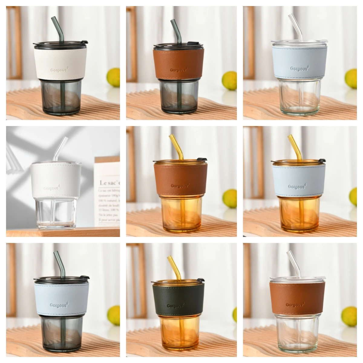 Wholesale Custom Logo Coffee Cup,Hot Sale Portable Glass Coffee Cup Reusable Large-Capacity Juice Milk Mug with Straws &Lids