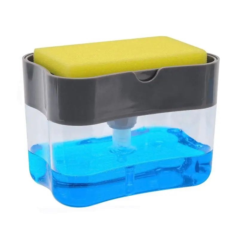P1222  Kitchen Soap Dispenser Box Wash Sponge Holder Pump Sponge Caddy 2 in 1 Manual Press Liquid Soap Dispenser