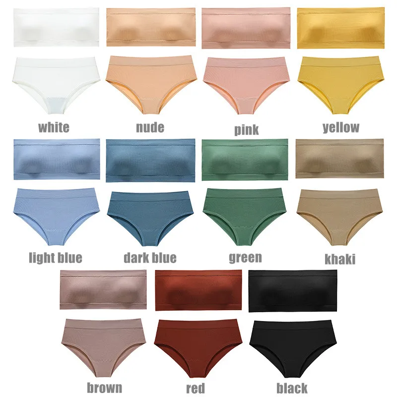 Women's Strapless Bra Panty Set Seamless Tube Top Comfy Female Bandau ...