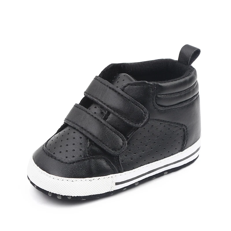 Spring and Autumn New 0-1 Year Old Baby PU Leather Solid Color High Top Mesh Breathable Baby Walking Shoes details