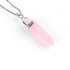 Charms Natural Rose Quartz Healing Crystals Jade Stone Hexagonal Point Charms Necklace Jade Pendant Jewelry