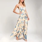 Maxi Silk Quality Women Bohemian Sexy V Neck Floral Print Maxi Silk Slip Dress