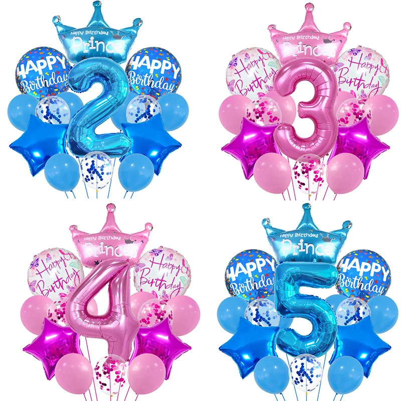 Custom Balloons set Happy Birthday party decorations number foil balloon with Crown foil balloon party decorations