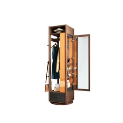 Bedroom Furniture Modern Storage Mirrored Wooden Rotatable Clothes Closets Coat Rack