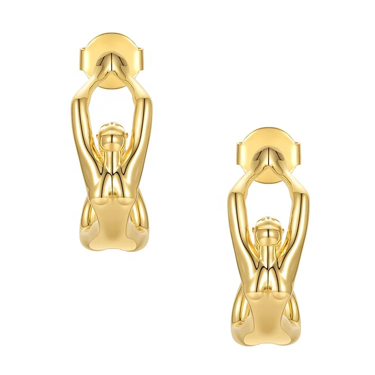 High Quality 18K Gold Plated Brass Jewelry 3D Human Body Design Personality Earrings E211251